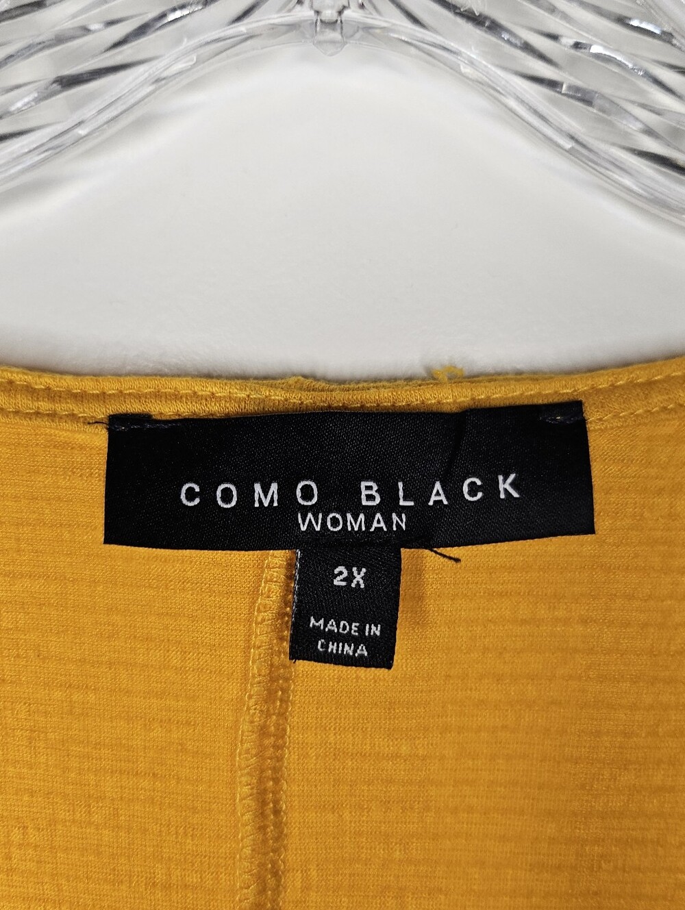 Como Black Women's Plus 2X Mustard Yellow Boho Lace Sleeve Tie Neck Tunic Top - Picture 5 of 11